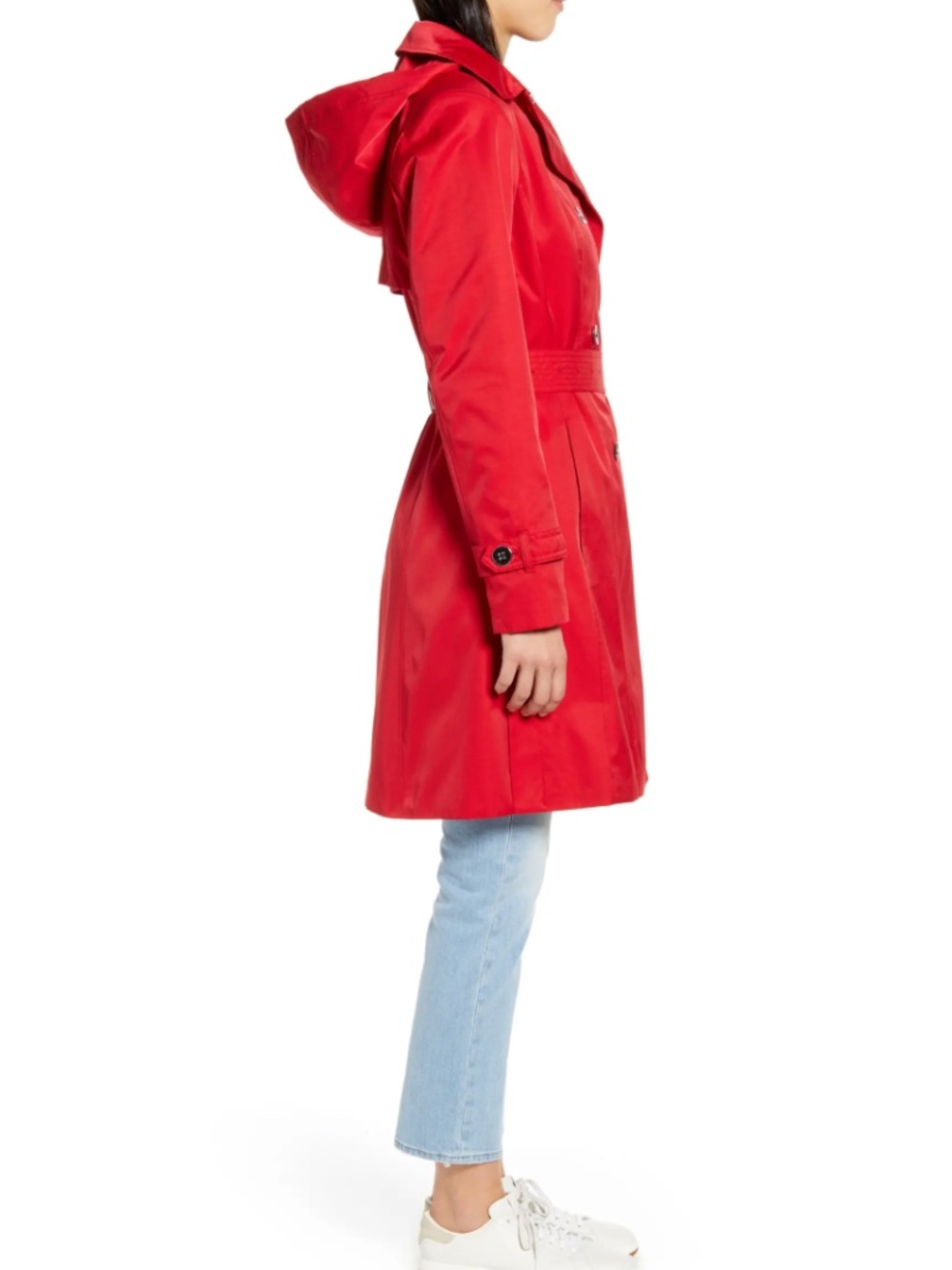 Cole Haan Red Hooded Trench Coat Size S